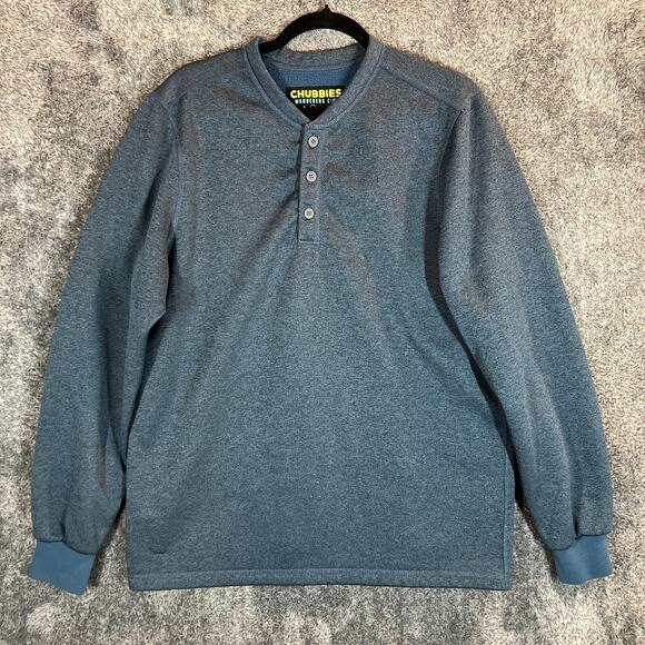 Chubbies Sweatshirt Mens Large Blue Henley Pullover Wanderers Club Fleece Casual - Picture 1 of 7